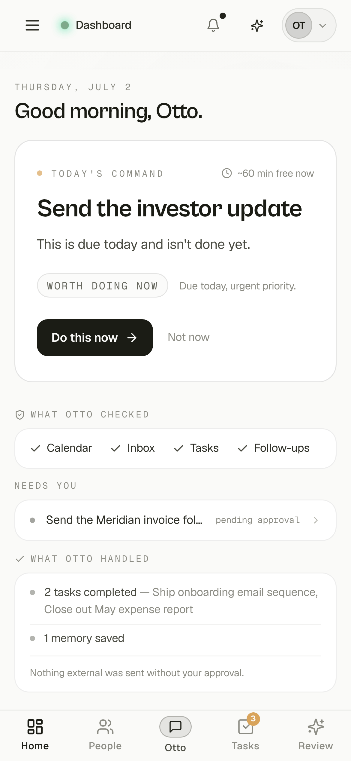 The Otto dashboard on a phone